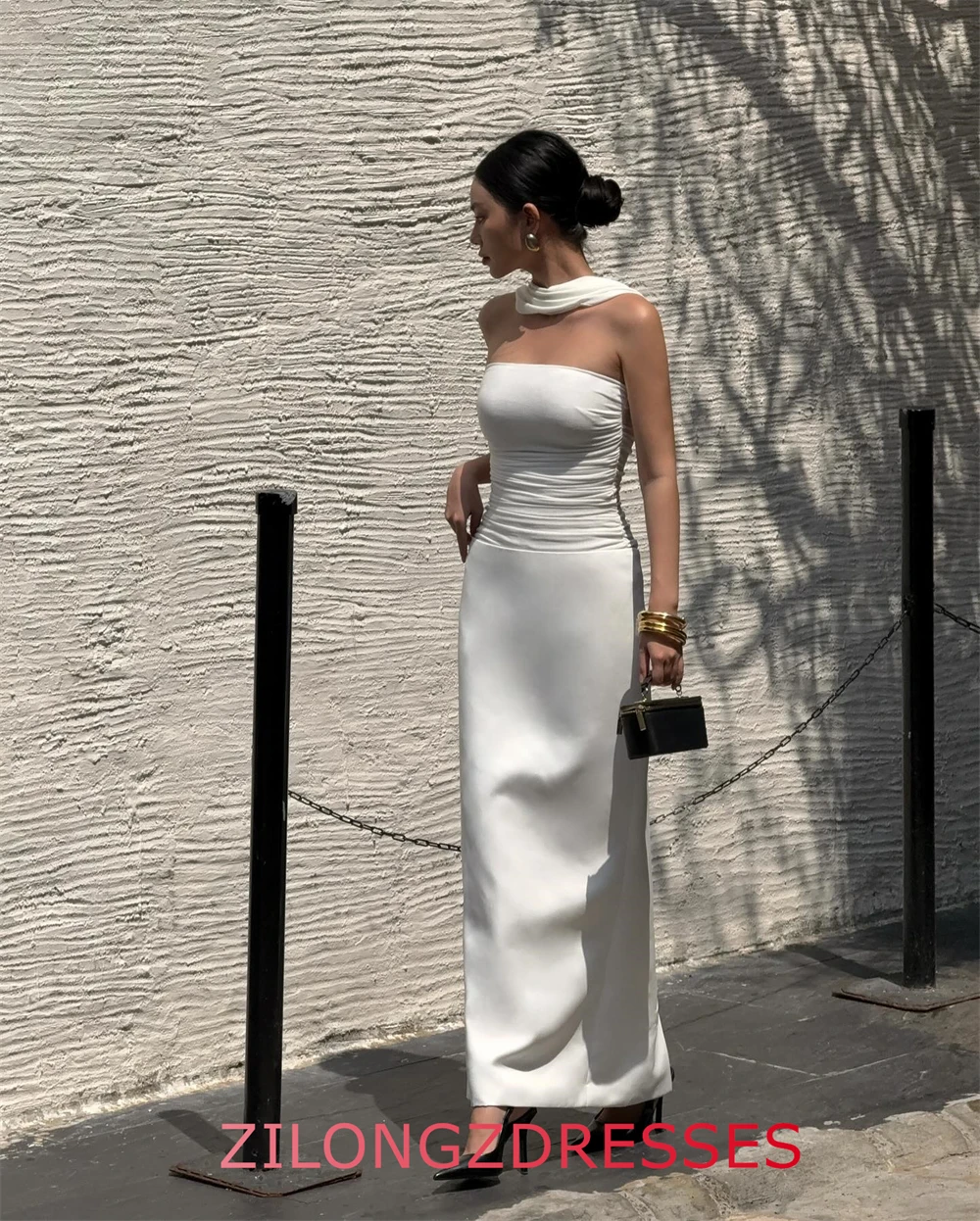 فستان سهرة فاخر من الساتان الأبيض مخصص، فساتين رائعة بدون حمالات بدون أكمام لحفلات العودة للوطن، فساتين مناسبة خاصة #3