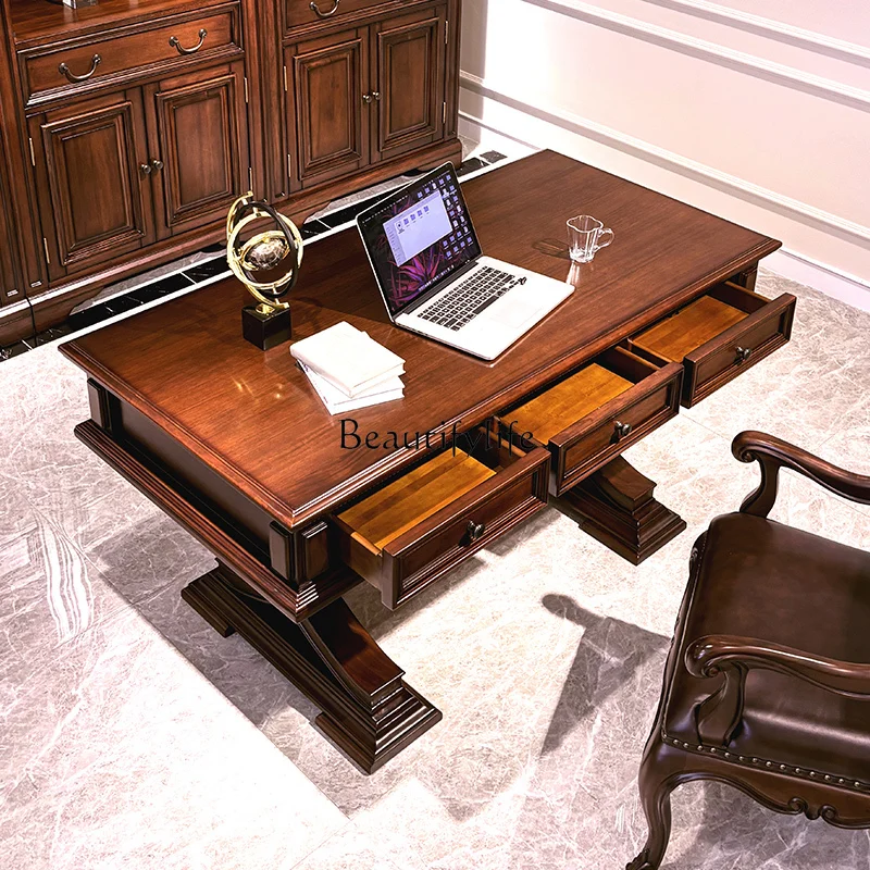 American solid wood desk black walnut office desk and chair combination light luxury high-end furniture