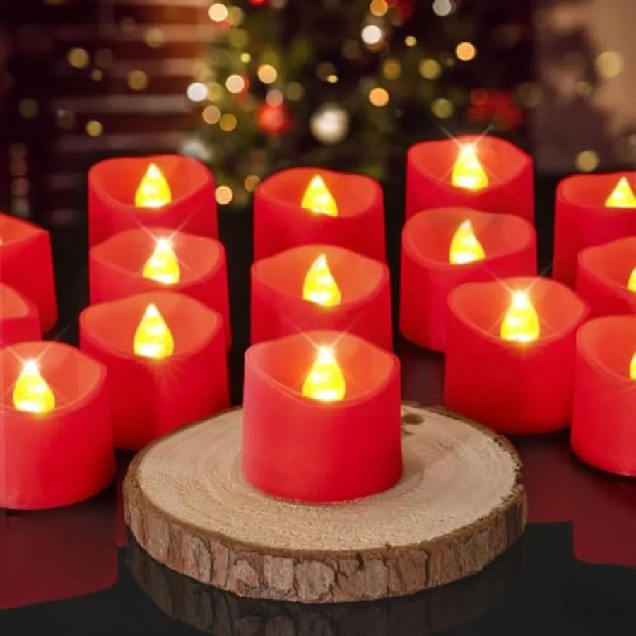 24-Pack Red Flameless Battery Tea Light Candles, 200+ Hours, Flickering LED Tealights Christmas Centerpieces, Halloween Pumpkins