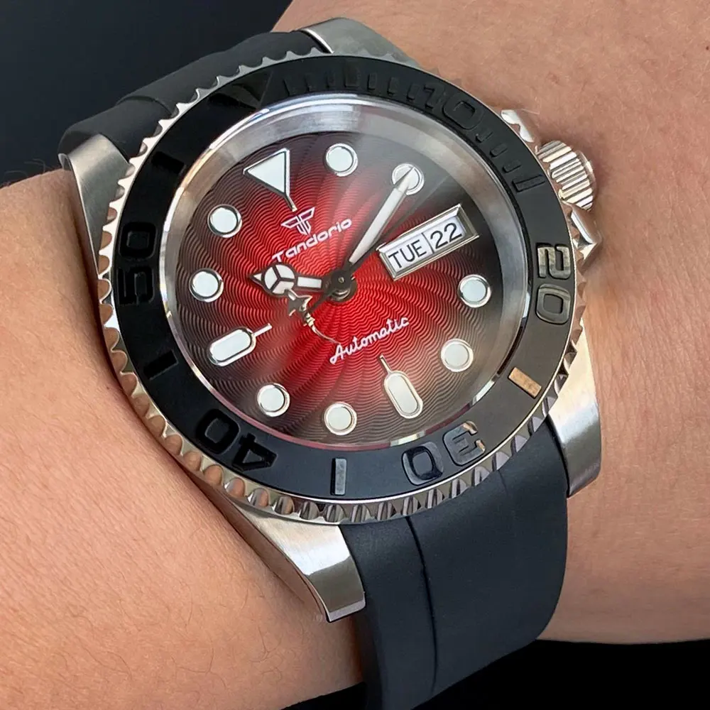 

Tandorio 40 мм новые вихревые градиентные красные текстурированные NH36A автоматические механические часы зеленые светящиеся сапфировое стекло 200 м водонепроницаемые