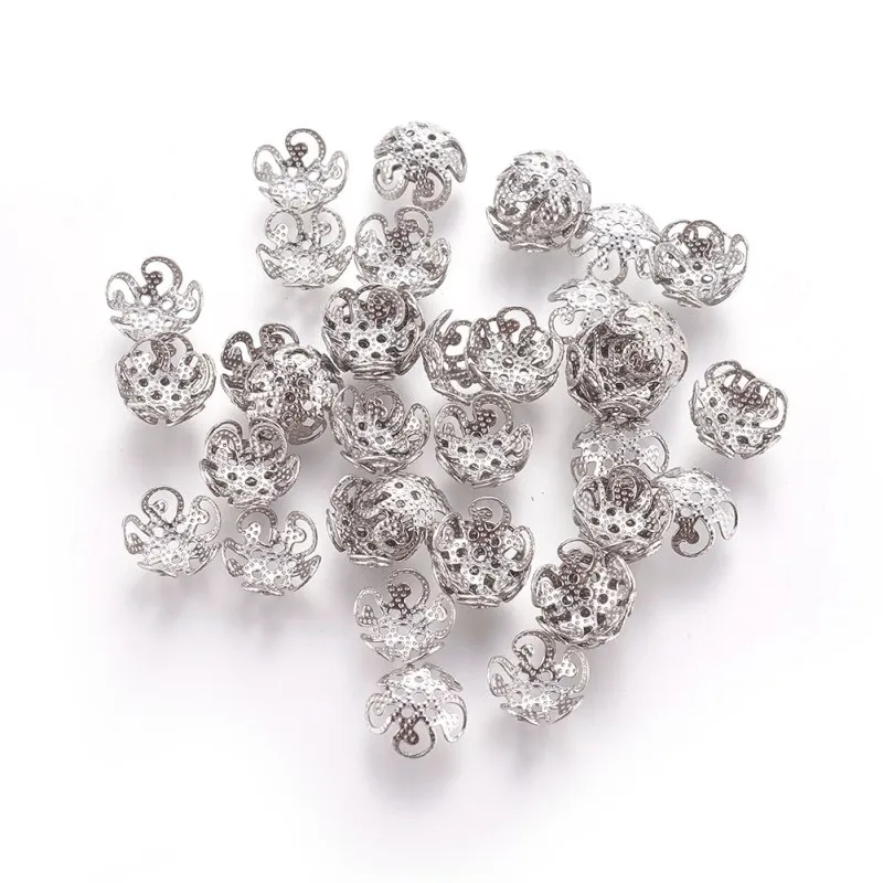 NBEADS 10-50PCS 8x4mm 304 Stainless Steel Bead Caps Stainless Steel Color Hole: 1mm For Jewelry Bracelet Earrings Making