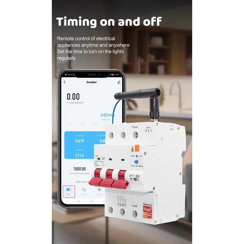 Tuya Smart Wifi RS485 3P+N MCB Breaker Prepaid Meter Tijdschakelaar Spanningsstroombeschermer Spraakbesturing 63A Verstelbaar Duurzaam