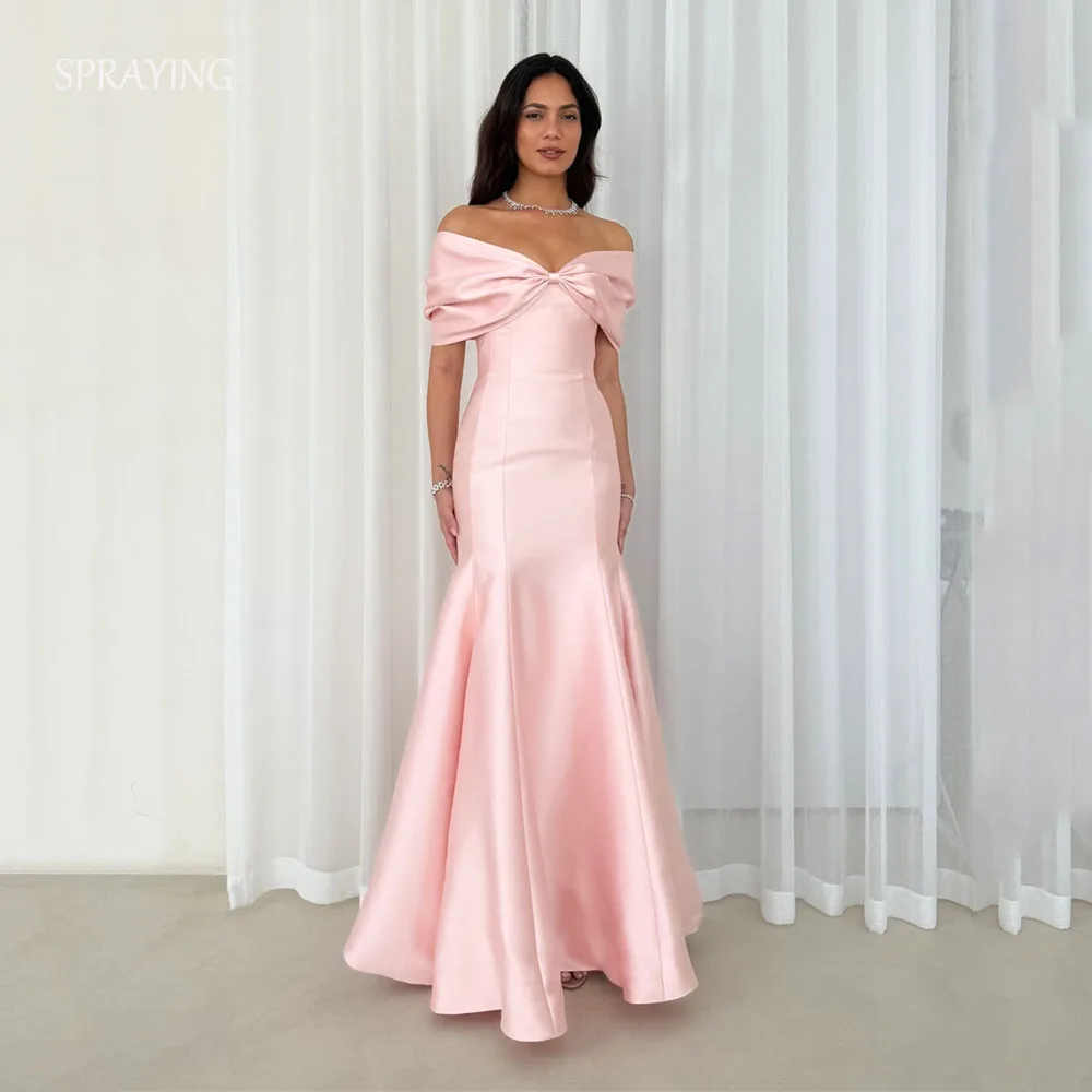 SPRAYING-vestidos de noche elegantes de satén rosa, vestido de fiesta con hombros descubiertos, vestido largo de sirena para ocasión Formal personalizado
