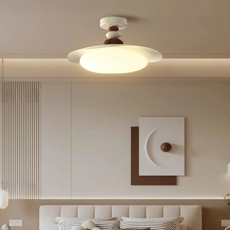 Simple Led Bedroom Pendant Lights Retro Cobblestone Walnut Wood Grain Study Ceiling Lamp Modern Home Indoor Decor Lighting Lamps