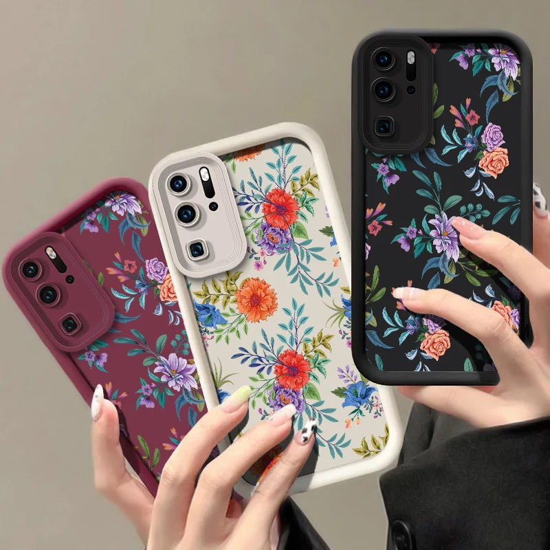 Phone Case For Huawei P50 Pro P Smart Pro Y9 Prime 2019 Y7A Y9S P40 Lite 5G P30 P20 Fashion Flower Print Shockproof Fundas
