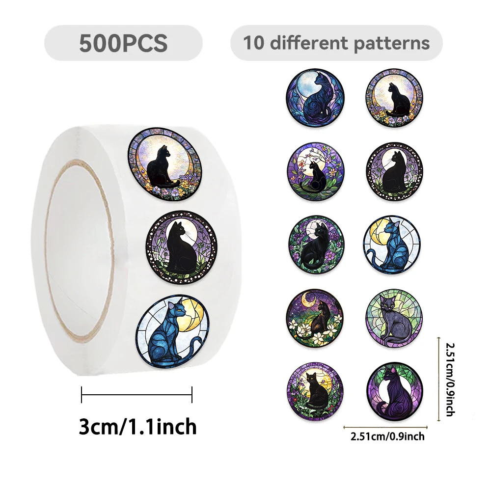 500pcs/roll Cat and Moon Cool Gothic Stickers Envelope Decoration Gift Packaging Teacher Label Stickers For Envelops Gift Wraps