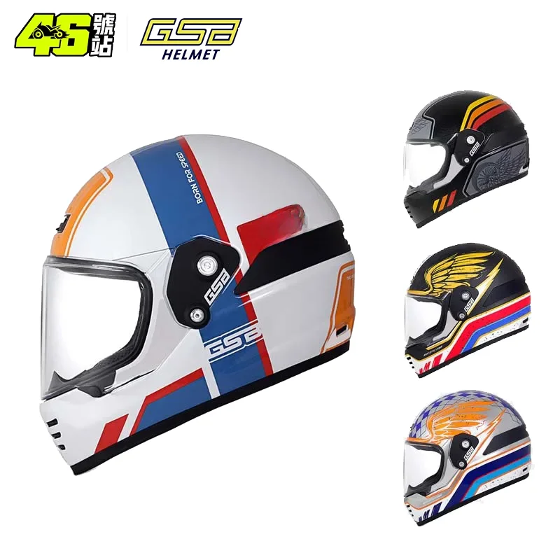 GSB V73 Full Face Motorcycle Helmet Men Women Fiberglass Shell Dual Lens Certified Retro Cruiser Pinlock Ready Removable Peak