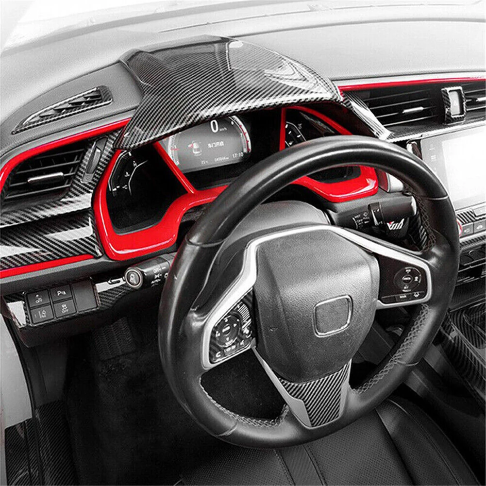 1pcs Hot Sale Carbon  Fiber Car Dashboard Cover Trim  Frame For Civic 10th Gen  2016-21 Car Center Dashboard  Panel Trim Cover