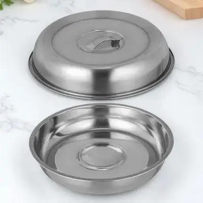 

2Pcs Round Steak Cover Stainless Steel Food Dome Hood for Outdoor Indoor Cooking Griddle Grill Food Protective Cover Utensil