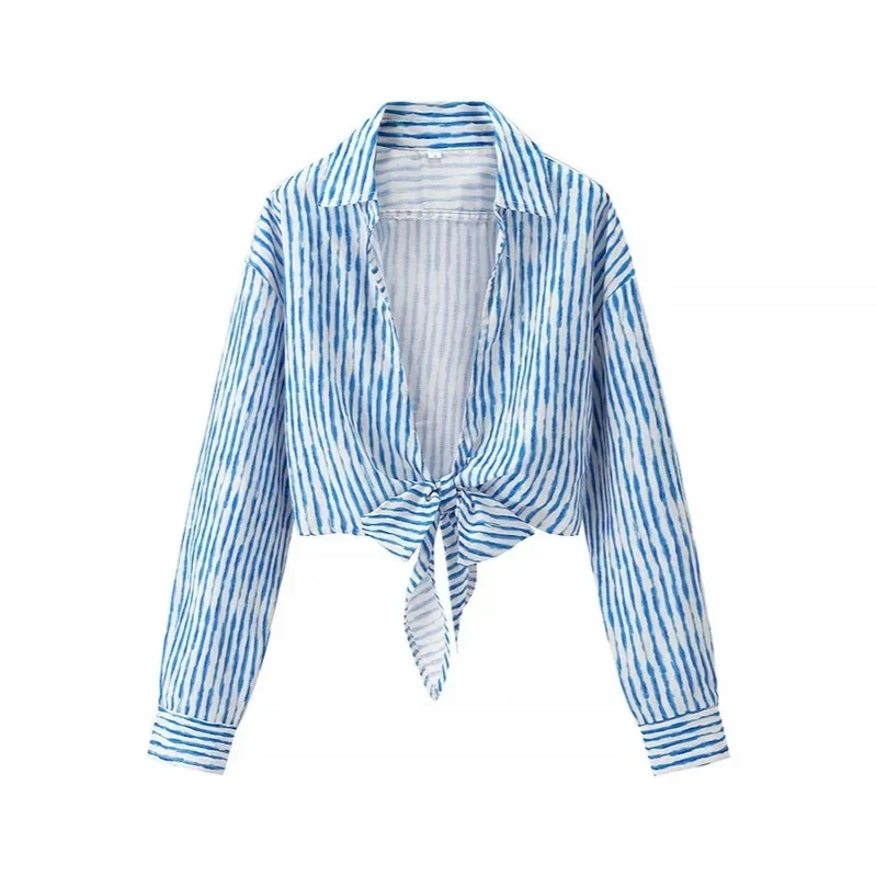 

Европейская и американская женская одежда 2025 года, ранняя весна, новая повседневная модная короткая рубашка на шнуровке в праздничном стиле