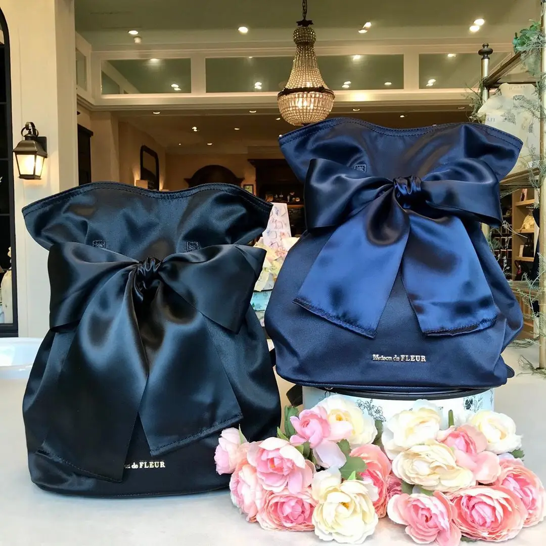 Japanese Satin Bow Drawstring Bucket Backpack Ballet Dance Schoolbag Sweet Cute Casual Commute Shoulder Women's Bag