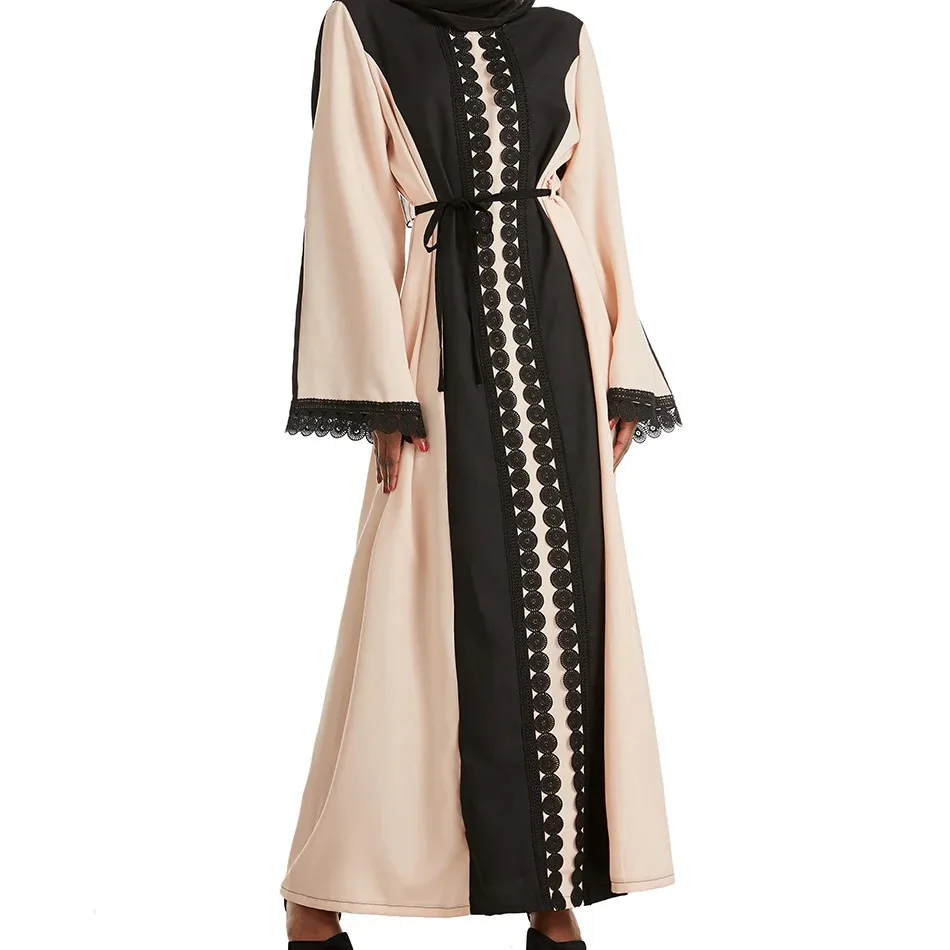 Robe Abayas en dentelle à manches longues et col rond pour femme – Robe longue islamique modeste et élégante pour la prière, l'usure quotidienne et les occasions spéciales