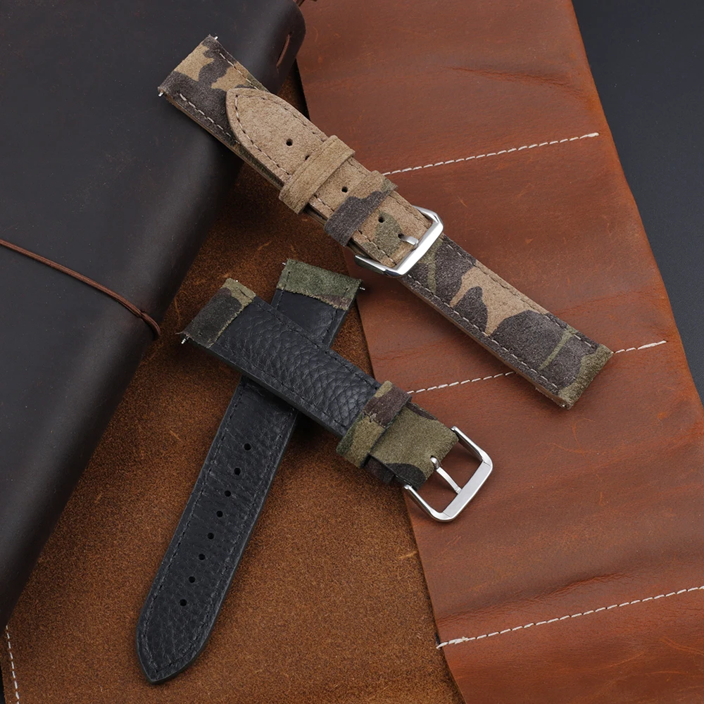 Onthelevel Camouflage Watch Strap Suede Leather Watch Band 18 20 22mm Replacement Watchband For Sports Watch #E
