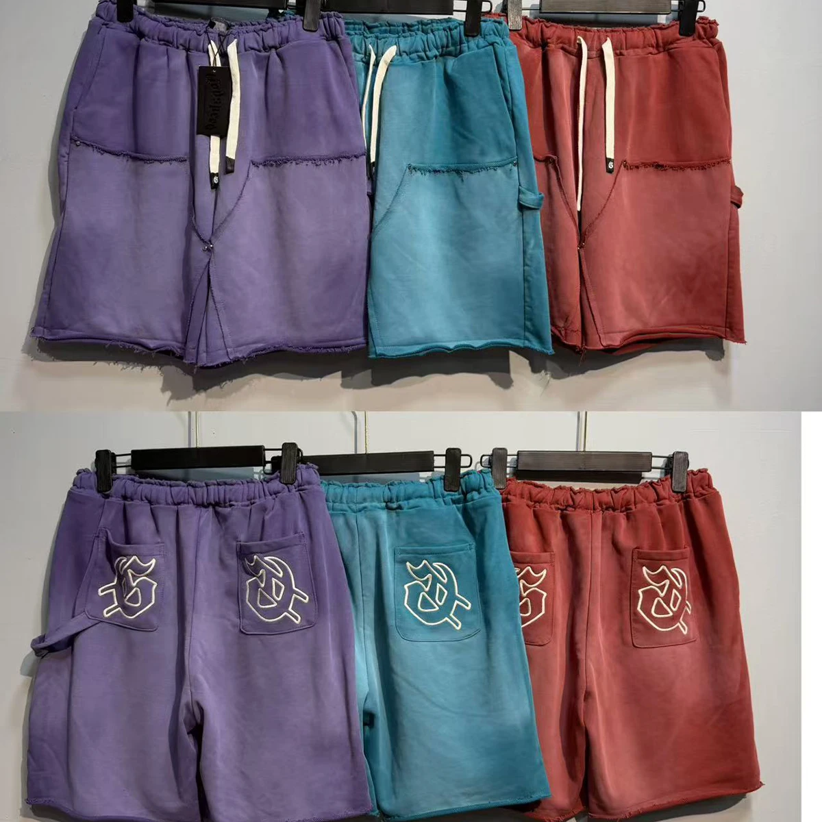 High Street Washed Vintage Cotton Letter Embroidery Casual Summer Shorts for Men Elastic Waist Baggy Cotton Five Point Pants