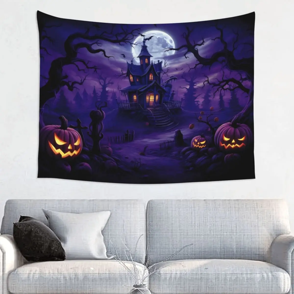 Halloween Pumpkin Tapestry Wall Hanging Printed Tapestries Horror Night Dead Fantasy Throw Rug Blanket Wall Decor Wall Cloth