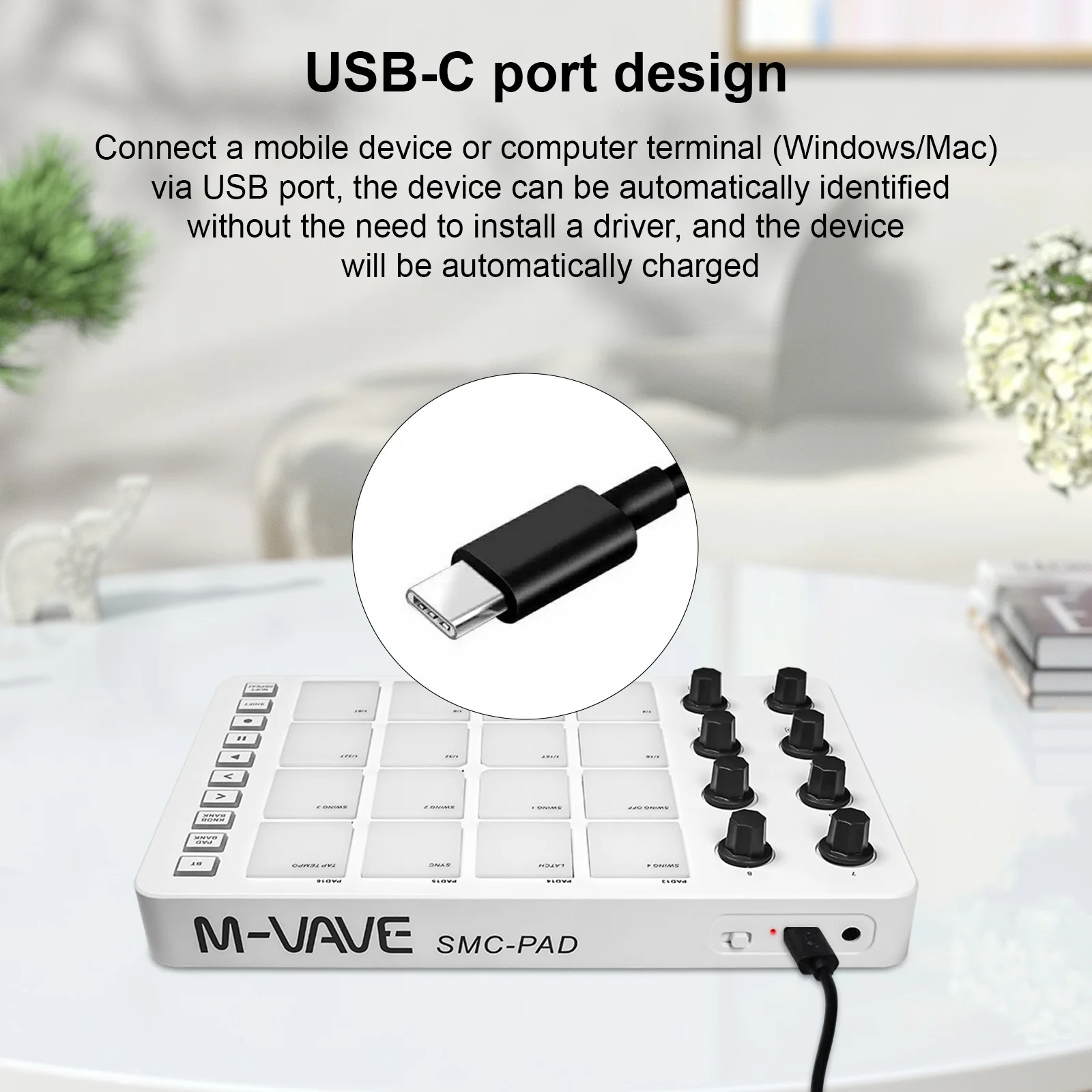 MIDI Controller Strike Pad RGB Backlight MIDI Keyboard BT Connection Low Latency 3.5mm Output Interface with MIDI Pad SMC-PAD