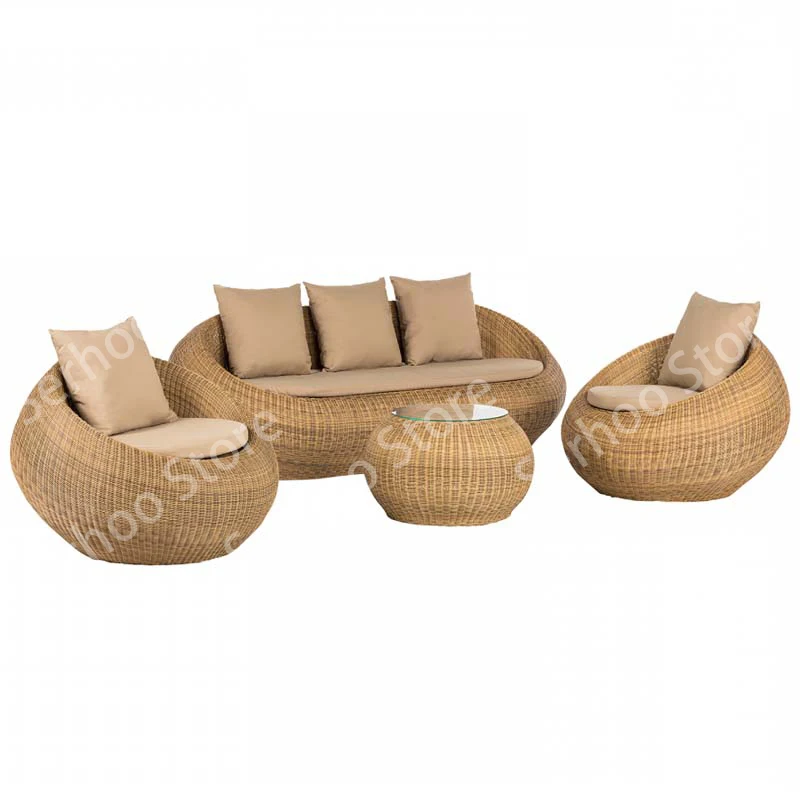 Outdoor sofa courtyard terrace rattan chair three-piece set coffee table circular garden leisure furniture  combination