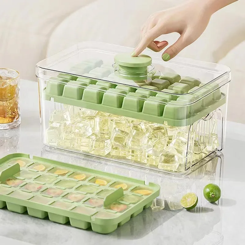 

28/56 Cavity Ice Cube Tray Ice Cube Mold One-click Press To Easily Release Ice with Lid Sealing Large Capacity Ice Storage Box