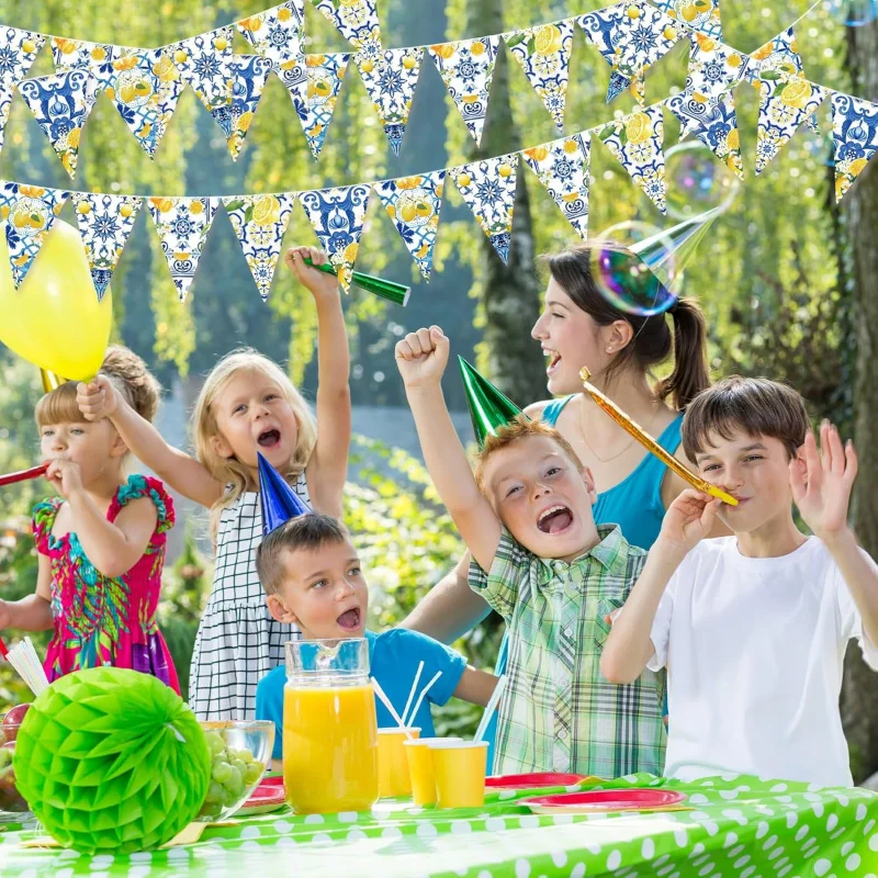 1pc azul telhas limão bunting banners, pendurado triângulo bandeiras para casamento aniversário chá de panela decorações de festa de despedida de solteira