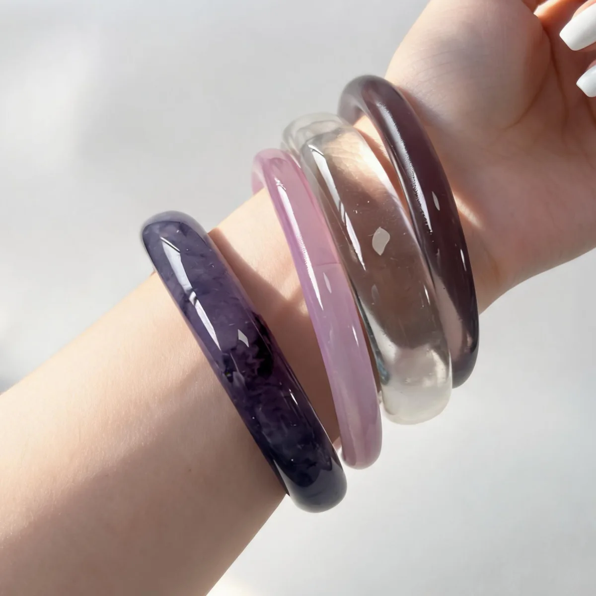 4Pcs/Set Retro Style Purple Smudged Acrylic Bangles for Women New Chinese Resin Circle Bracelet Marble Pattern Jewelry Gift
