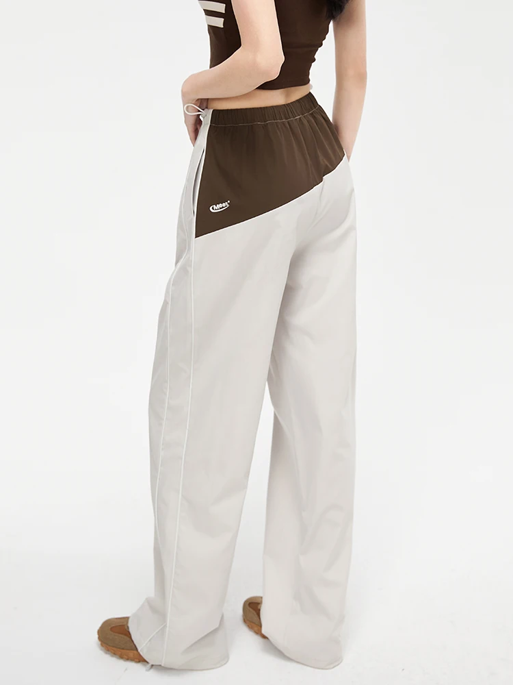 Pantaloni coreani minimalisti a blocchi di colore da donna - Pantaloni sportivi larghi ad asciugatura rapida in vita elastica estiva