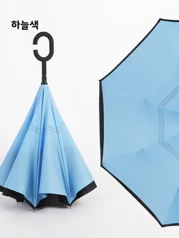 이중 레이어 역방향 우산 햇빛 가리개 직선형 손잡이 광고용 회전 없음 날씨 저항성 유리 섬유 폴