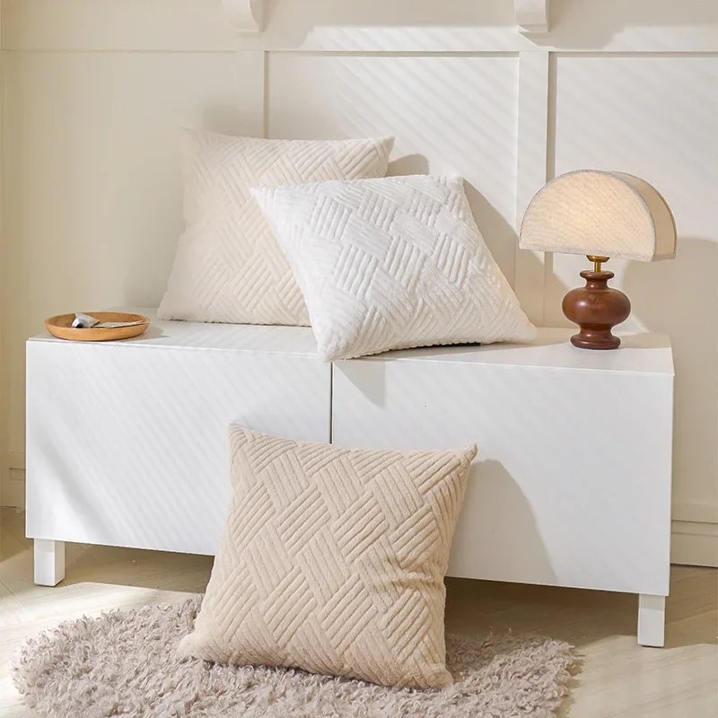 Embossed Floral Throw Pillow Case Double-Sided Plush Cushion Cover Geometric Pattern Soft Stylish Decorative Sofa and Bed