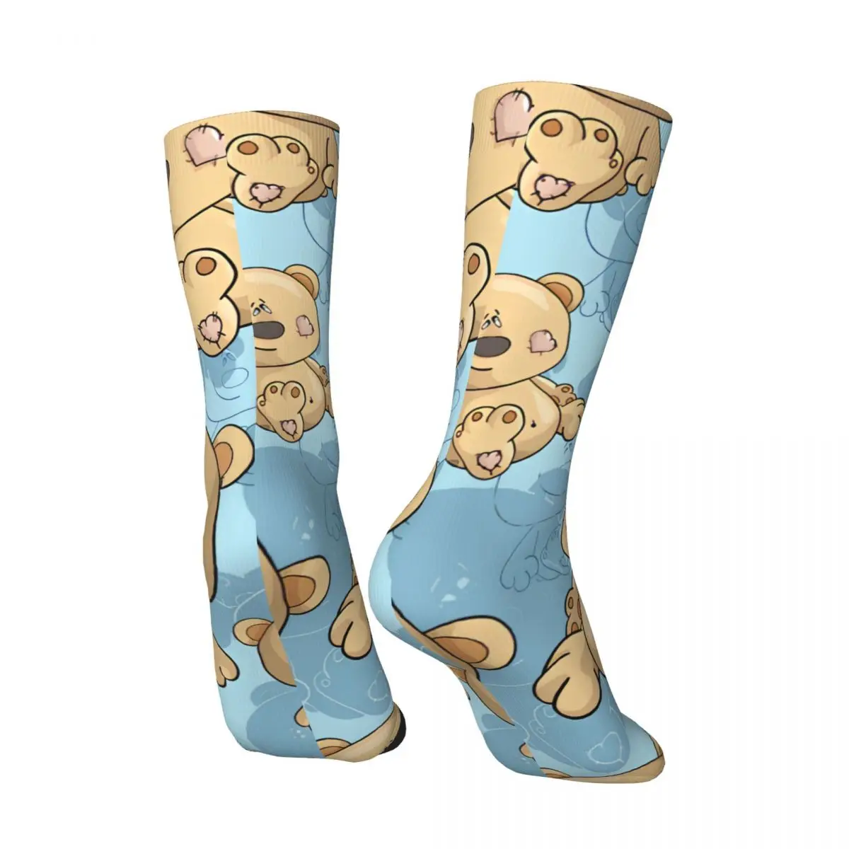 Calzino pazzo per uomo modello orsi su sfondo blu Hip Hop Vintage Teddy Bear stampato ragazzi Crew Sock regalo Casual