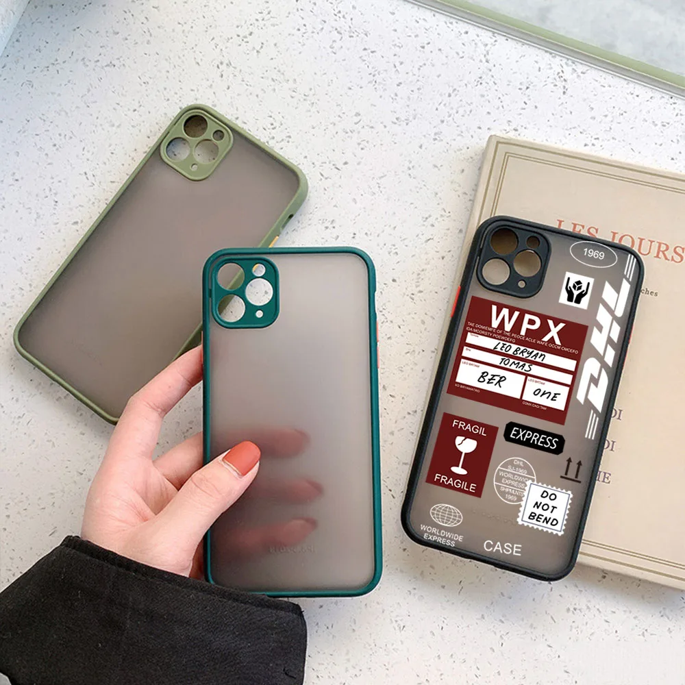 For iphone 16 15 Pro 14 13 12 11 7 8 Plus XS Max XR Travel Luck DDhl Logistics label Frosted Translucent Cover Black Phone Cases image 5