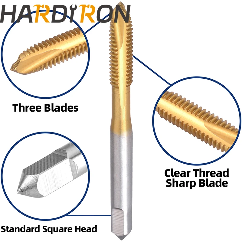 Hardiron M6 Spiral Point Tap، HSS طلاء التيتانيوم M6 x 1 Spiral Point Plug Threading Tap