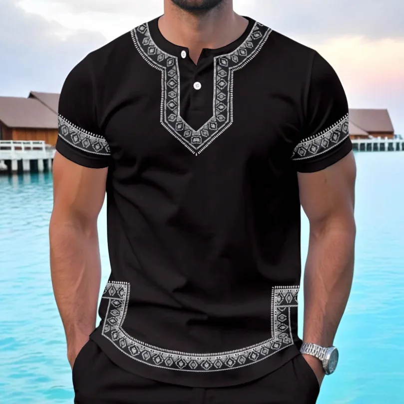 Summer European American New Fashion Men Black White Loose Fit O-neck Short Sleeve Simple Basic Casual Printed T-shirts Male Top