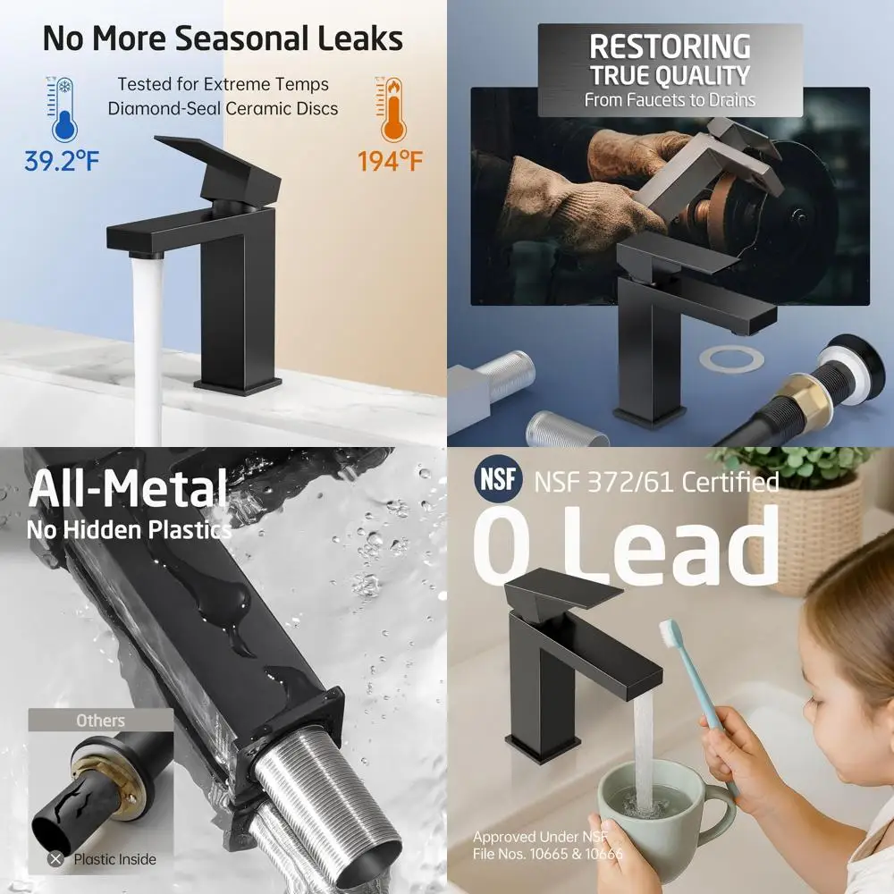 

Matte Black Single Hole Faucet for Lavatory Sink, Stainless Steel, UPC Certified, L3156AL12-BK