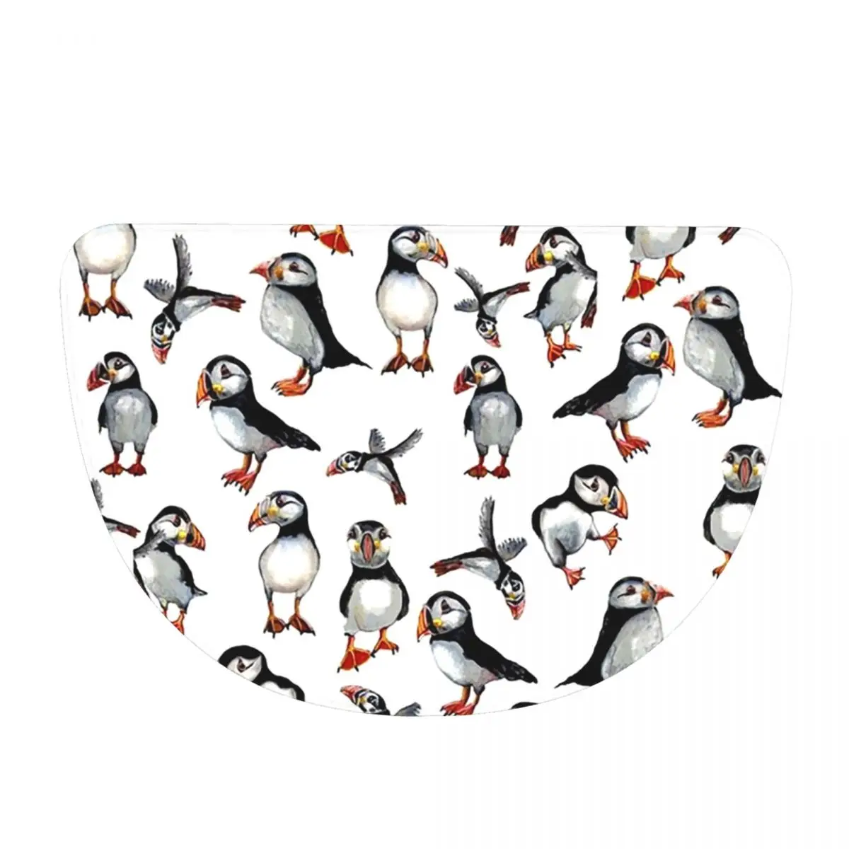 Puffins Pattern Soft Flannel Half Round Doormat Non Slip Bathroom Mat Absorbent Floor Carpet for Garage