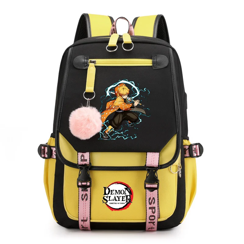 Anime agatsuma zenitsu legal padrão mochila adolescente casual rua usb mochila grande capacidade anime mochilas