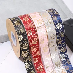 50 Yards 25MM Gold Rose Satin Ribbon Hair Bows DIY Crafts Handmade Accessories Decoration Gift Wrapping