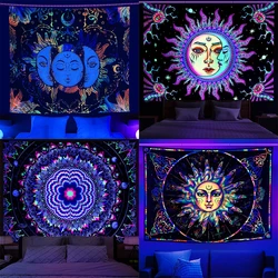 Psychedelic Black Light Indie Mandala Flourescent Tapestry Buddha UV Reactive Tapestries Wall Hanging Hippie Tapestry Room Decor