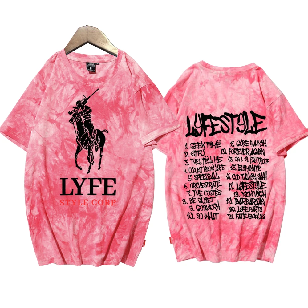Yeat Lyfestyle 2025 قمصان التعادل صبغ للجنسين جولة الرقبة قصيرة الأكمام المحملة