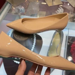 Nude Flat Shoes Women's Spring  New Low-heeled Temperament Pointed-toe Versatile Patent Leather Black Women's Shoes