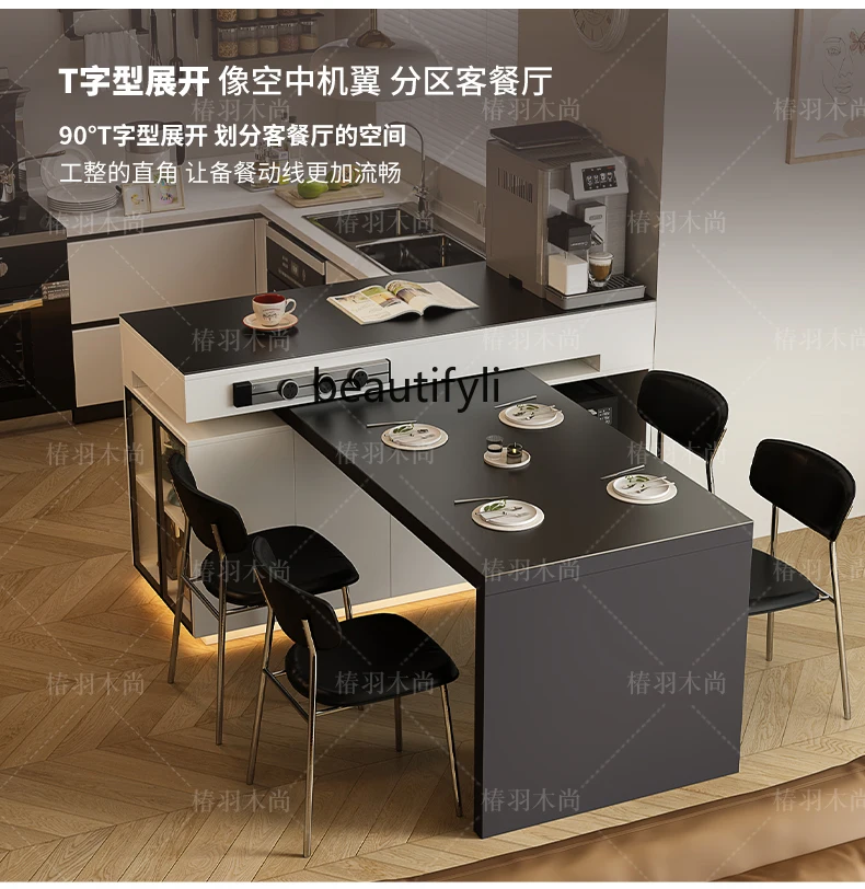 Kitchen Island Dining Table Integrated Household Rotating Retractable Stone Plate Medium Kitchen Island Open Small Apartment