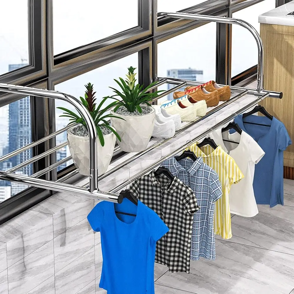 

Indoor/Outdoor Retractable Stainless Steel Clothes Drying Rack, Wall Mount, Space-Saving Laundry Hanger, Silver, 50