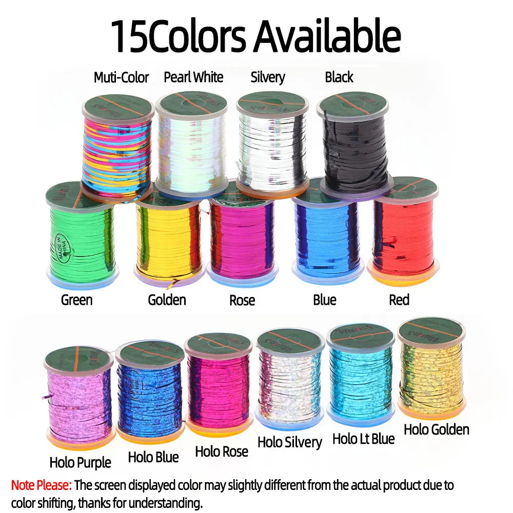 1PC 1mm szeroki płaski Mylar Tinsel holograficzny Flashabou Tinsel materiał do wiązania much dla Streamer Flashback nimfy Midges pstrąg Fishin — zdjęcie 5