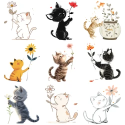 18cm cute animal cat and small flower cartoon decal children's clothing decoration heat transfer decal DTF ironing on T-shirt