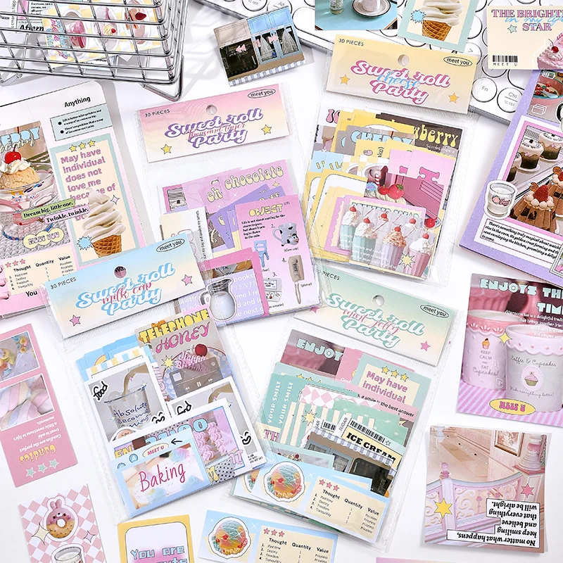 30Pcs/pack Cute Magazine Scrapbooking Stickers Book DIY Junk Journal Material Decoration Album Diary Stationery supplies