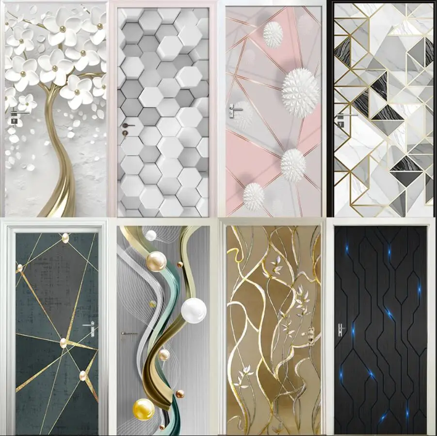 Living room art door stickers self-adhesive mural stickers PVC door stickers modern 3D abstract fashion lines wallpaper