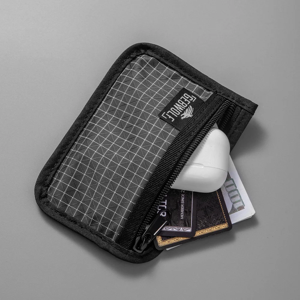 Organizer Pouch Ultralight Wallet with  Zipper Durable Grid Fabric Coin Purse for Cards Earbuds Small Gear