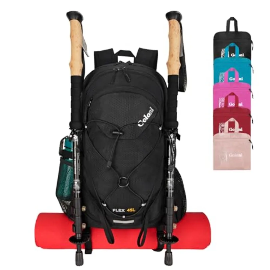 

45L Hiking Backpack Lightweight Foldable, Waterproof Camping Backpack with Rain Cover and Hiking Pole Mat Carrying System, Ergo