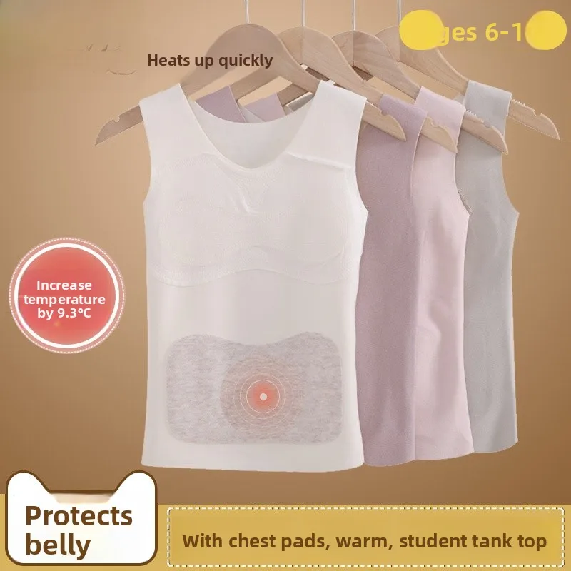 

Warmth-Preserving Bra for Girls in Developmental Period Vest with Chest Pad No-Need-To-Wear Home Clothes Polyester Fiber
