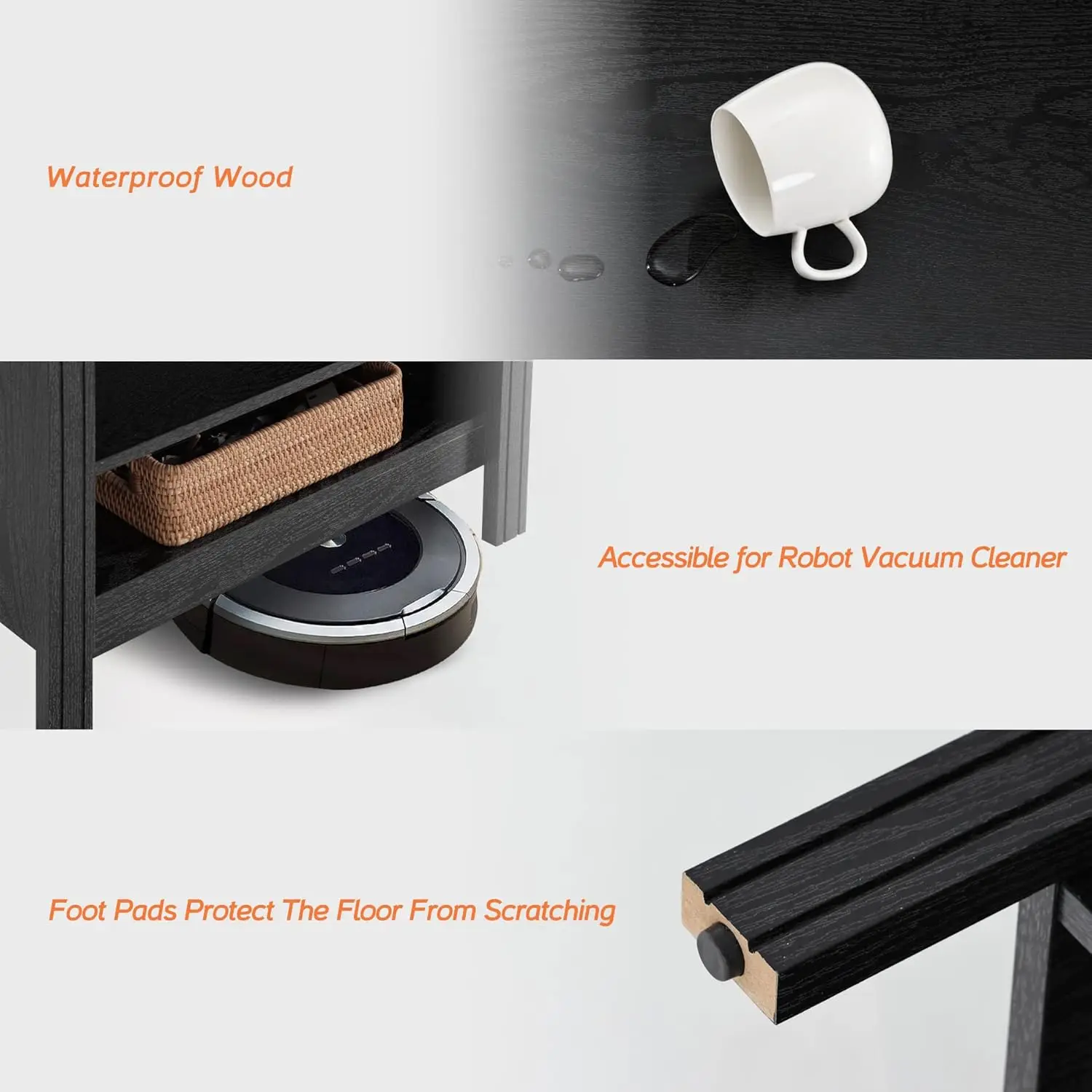 طاولة وحدة تحكم بحامل تلفزيون خشبي لأجهزة التلفاز بشاشة مسطحة مقاس 55 بوصة مع 4 مكعبات تخزين، 47 بوصة باللون الأسود لغرفة المعيشة أو غرفة النوم