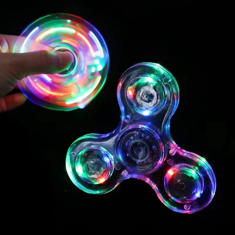 Hand Cranked Gyroscope Crystal Illuminated LED Light Fidget Spinner Night Light EDC Stress Reducing Toy Power Gyroscope