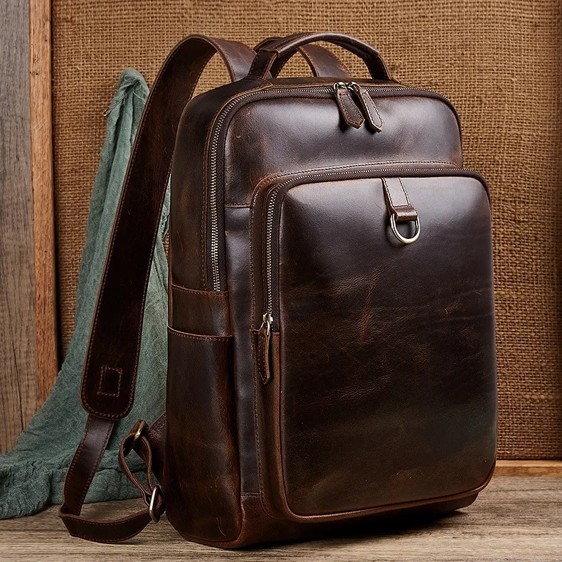 

Рюкзаки из натуральной кожи, мужские сумки из воловьей кожи с верхним зерном, компьютерные сумки, кожаные дорожные рюкзаки с растительными растениями